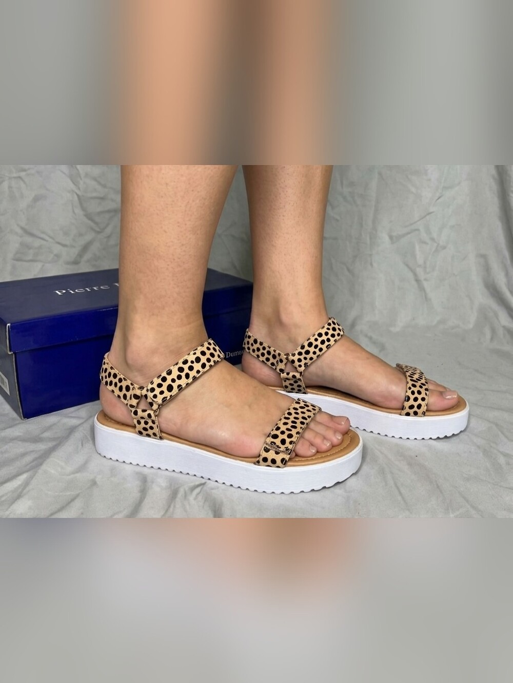 NEW Pierre Dumas Leopard Spot Strappy Sandals - Tan